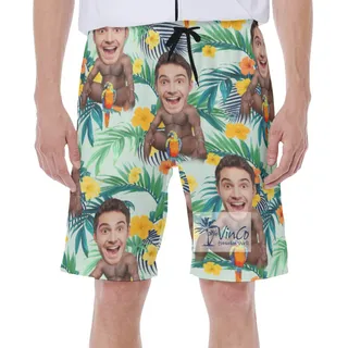 Floral Custom Face Barry Wood Men's Swim Trunks