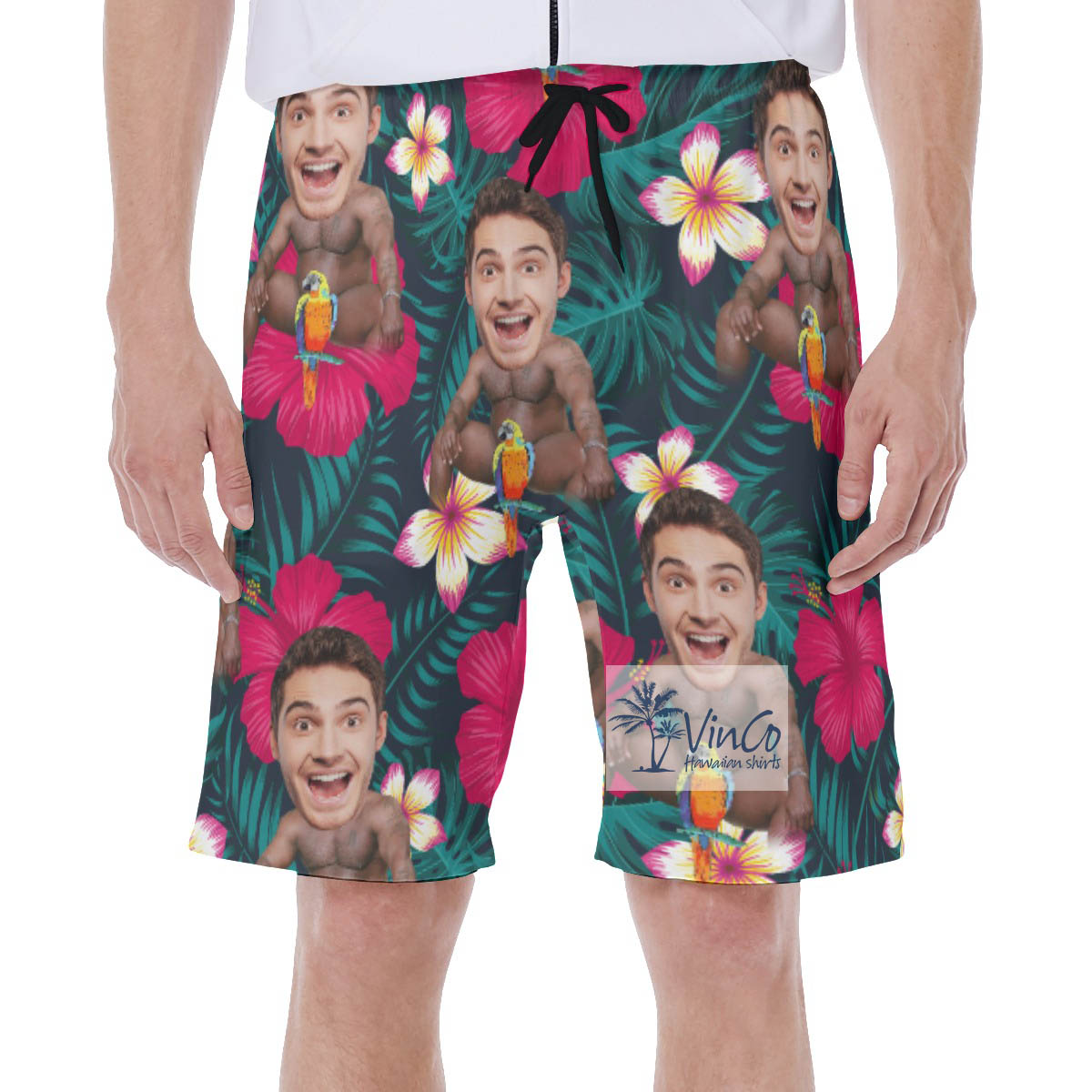 Personalized Photo Faces On Barry Wood Hawaiian Swim Trunks For Men - variant image 1