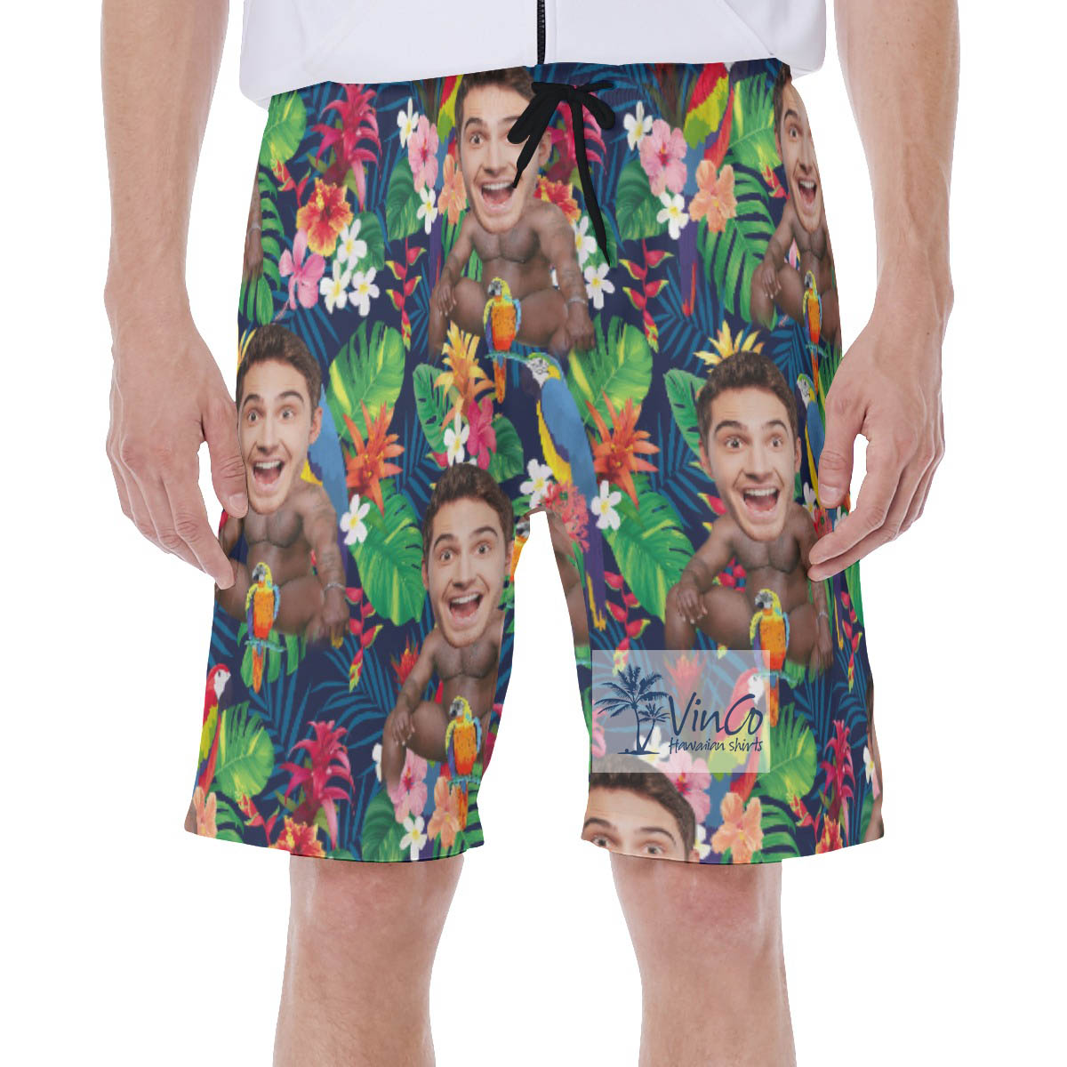 Funny Personalized Faces Barry Wood Aloha Swim Trunks For Men - variant image 1