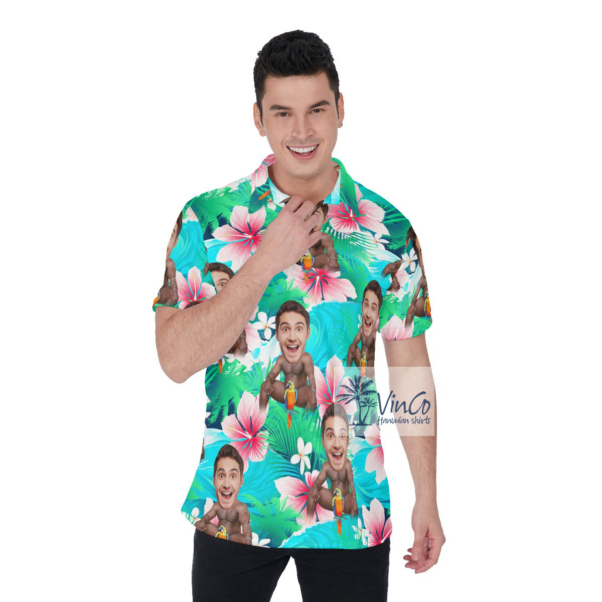 Custom Barry Wood Face Floral Polo Shirt For Men - variant image 1