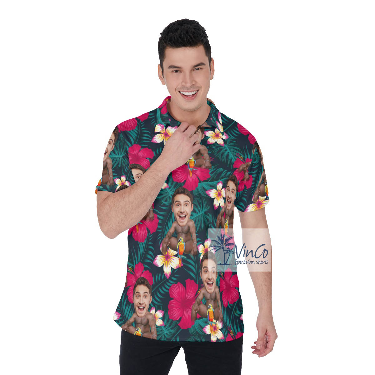 Funny Personalized Face Barry Wood Hawaiian Golf Shirt For Men - variant image 1