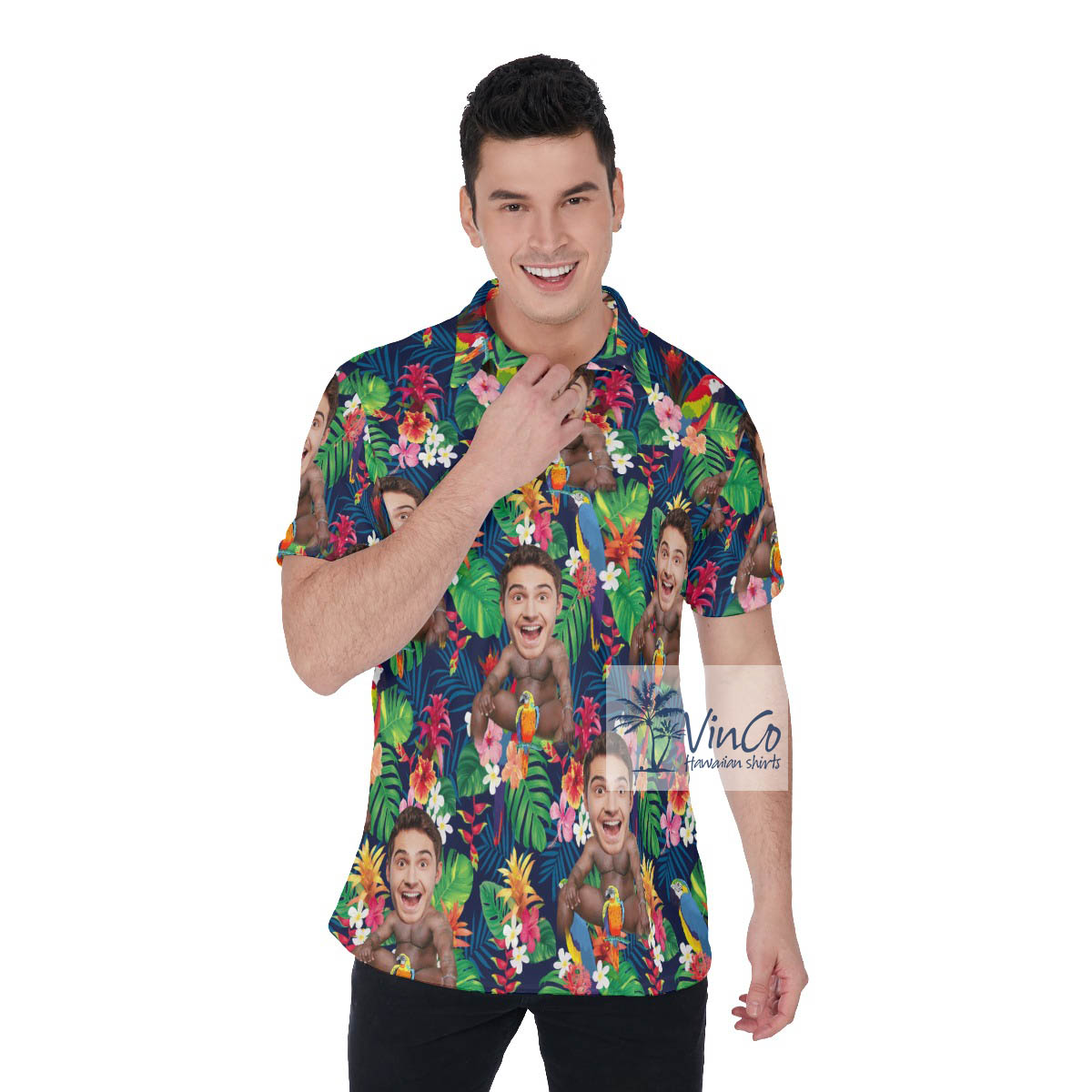 Custom Face Photo Barry Wood Hawaiian Shirt Polo For Men - variant image 1