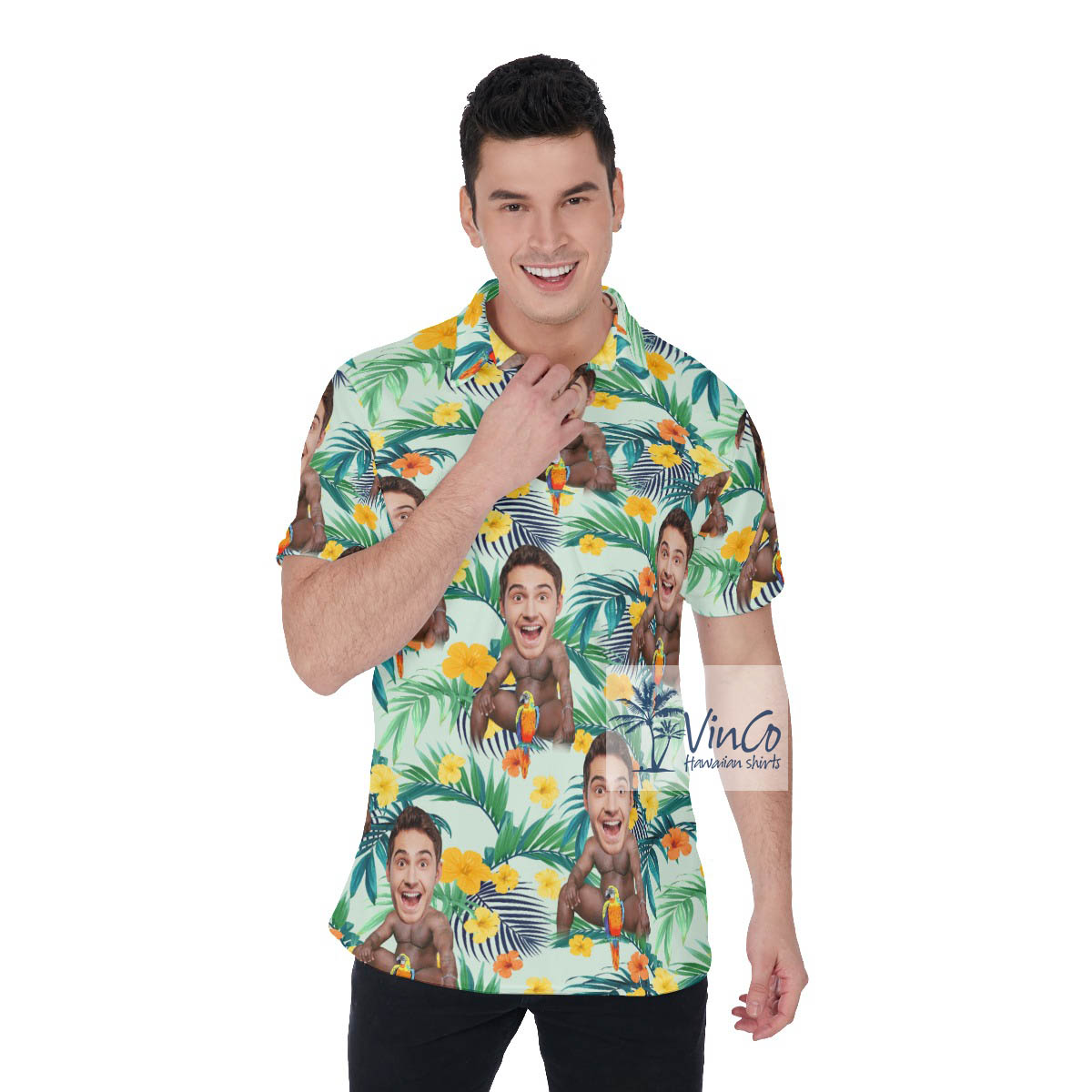 Personalized Face On Barry Wood Funny Hawaiian Polo Shirt - variant image 1