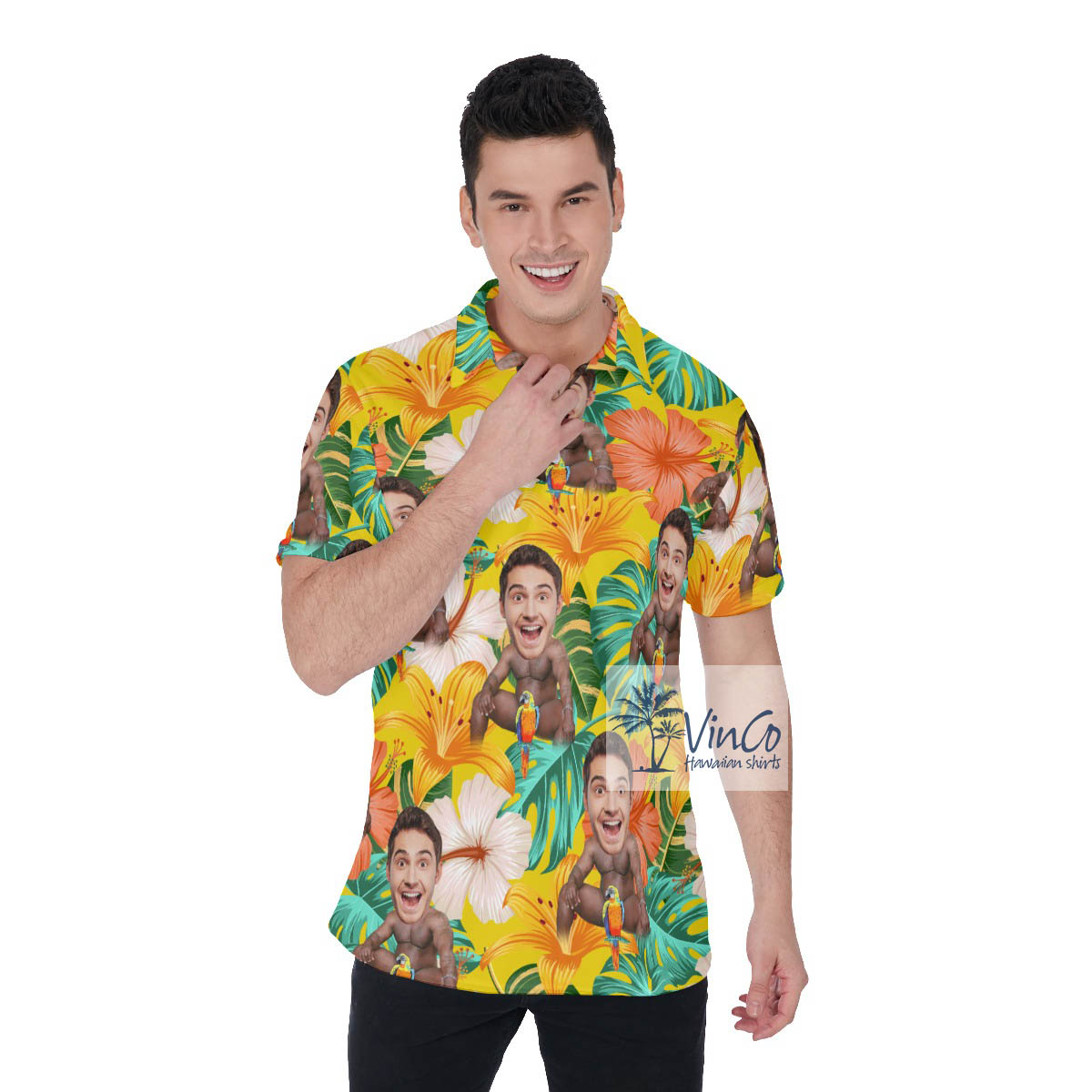 Hilarious Custom Barry Wood Face Hawaiian Polo Shirt For Men - variant image 1