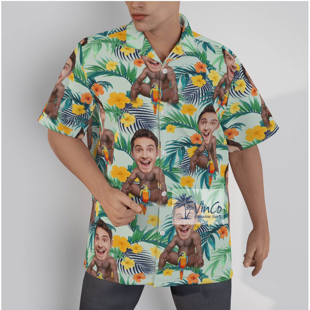 Personalize Photo Face Barry Wood Hawaiian Shirt For Men - variant image 1