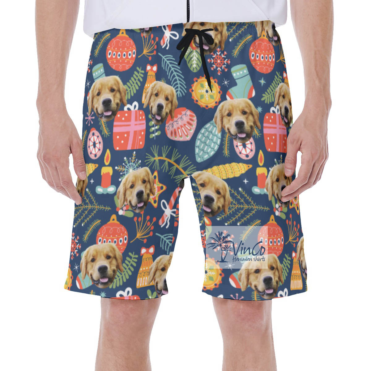 Custom Dog Face Christmas Hawaiian Swimwear For Men - variant image 1