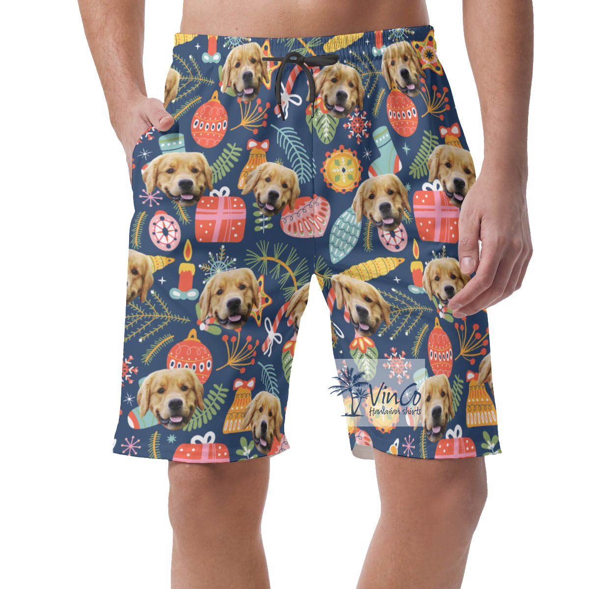 Custom Decorative Patterns Christmas Hawaiian Beach Shorts With Dog Face - variant image 1