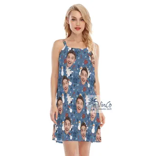 Custom Christmas Snowman Blue Hawaiian Dress With Face