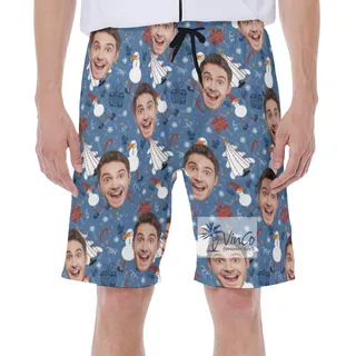 Custom Face Hawaiian Swimwear With Christmas Tree And Snowman