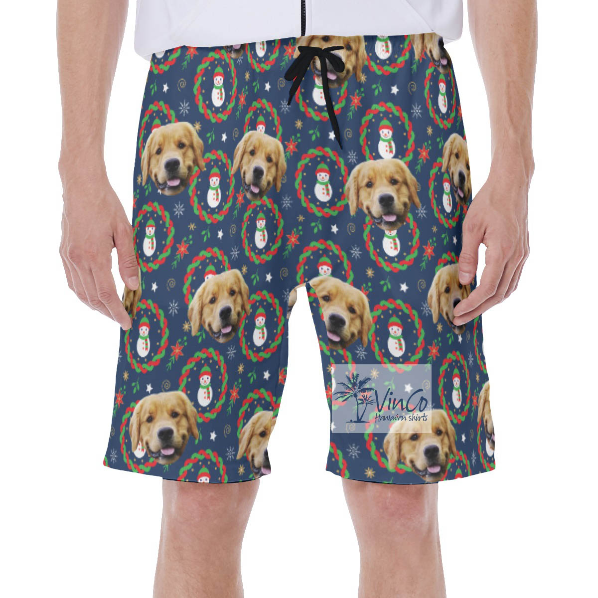 Christmas Snowman Custom Dog Face Hawaiian Swimwear For Men - variant image 1
