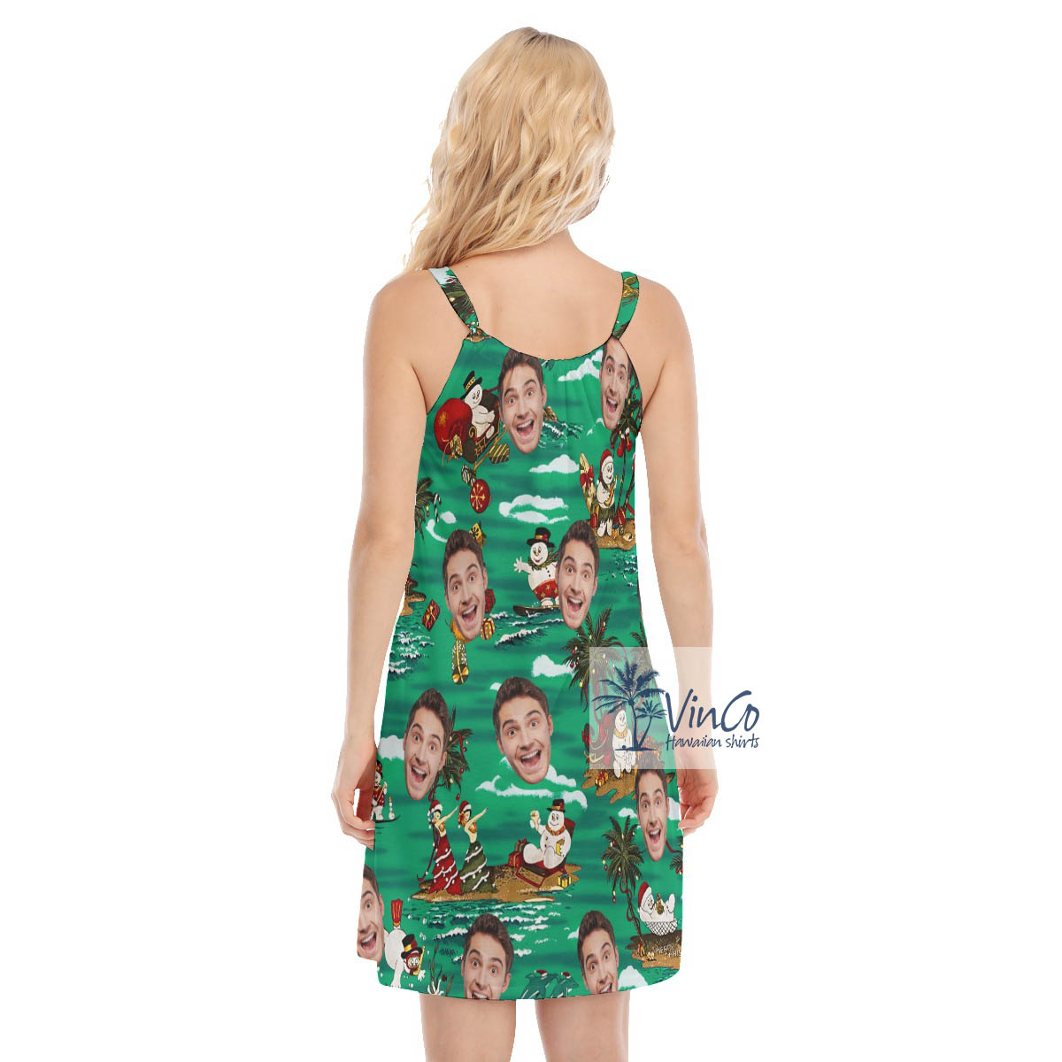 Funny Custom Face Christmas Snowman Tropical Hawaiian Dresses For Women