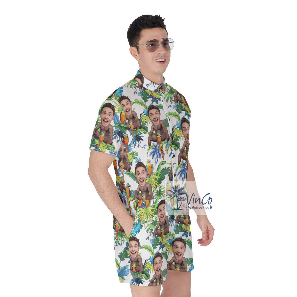 Personalized Faces Barry Wood Hawaiian Romper For Men
