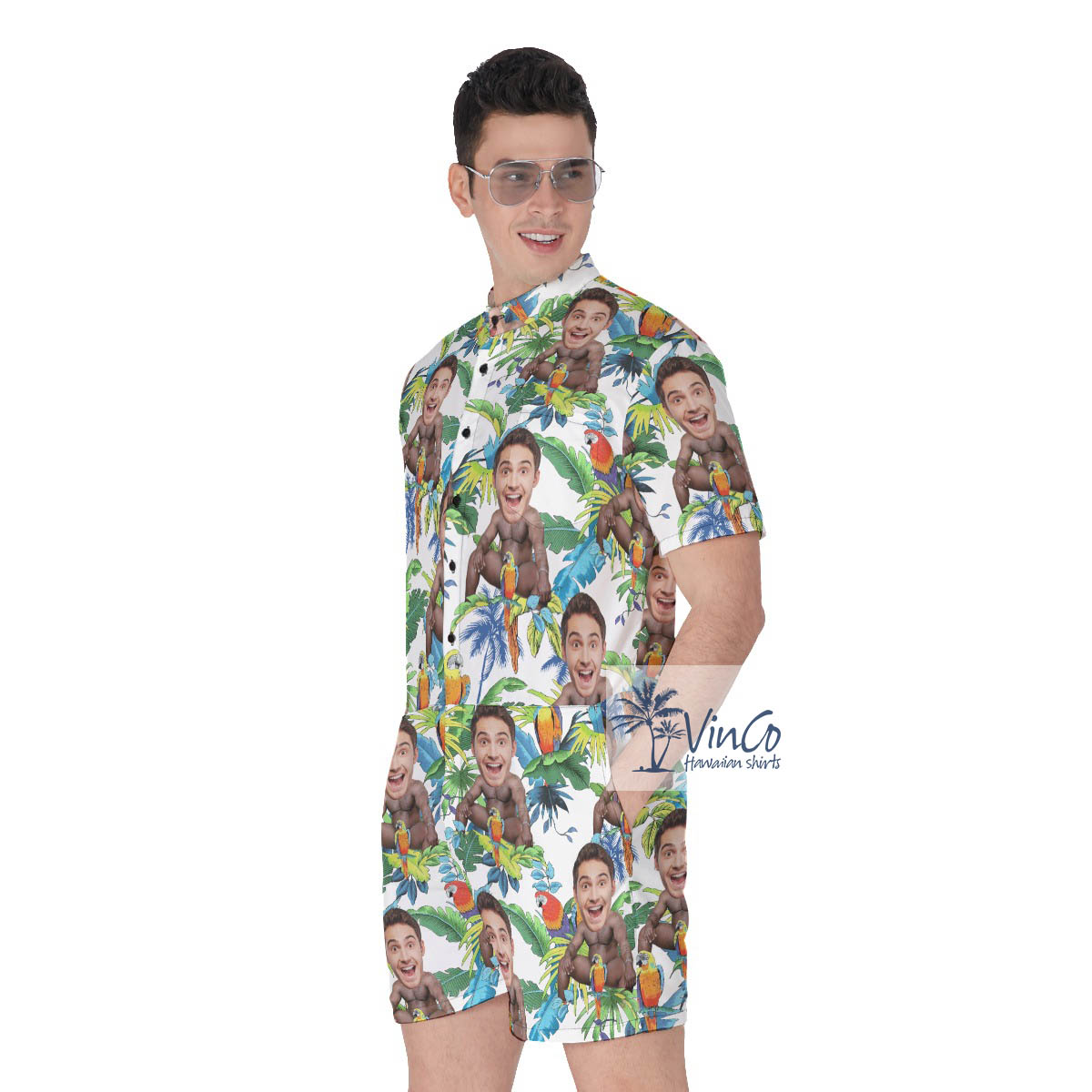 Personalized Faces Barry Wood Hawaiian Romper For Men