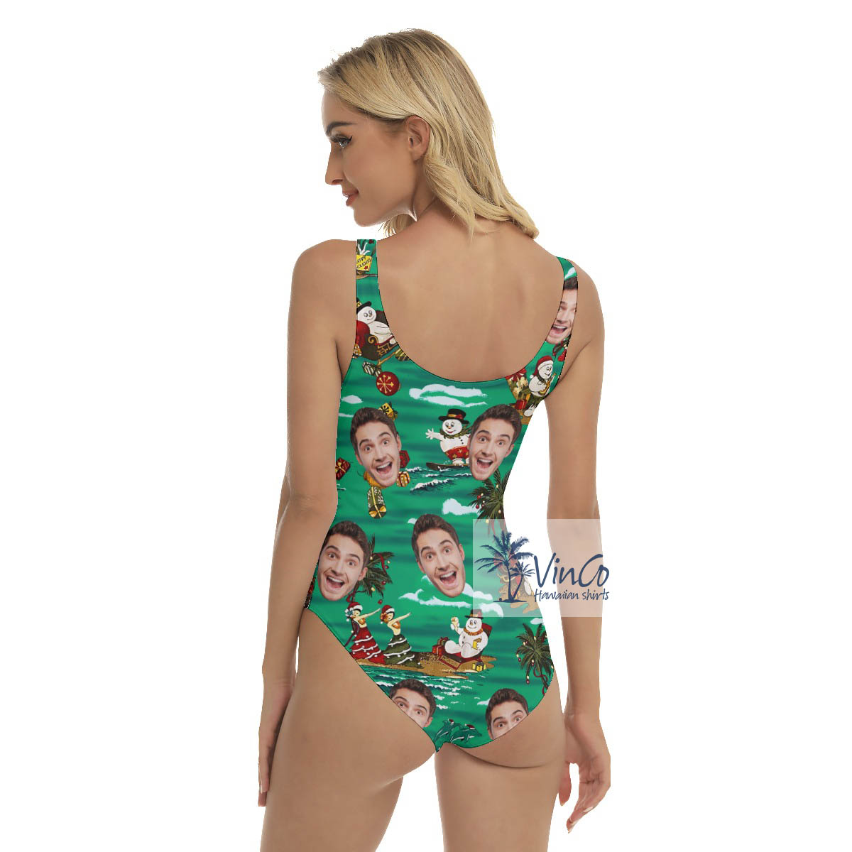 Custom Face Tropical Snowman Christmas Hawaiian Swimsuit For Women