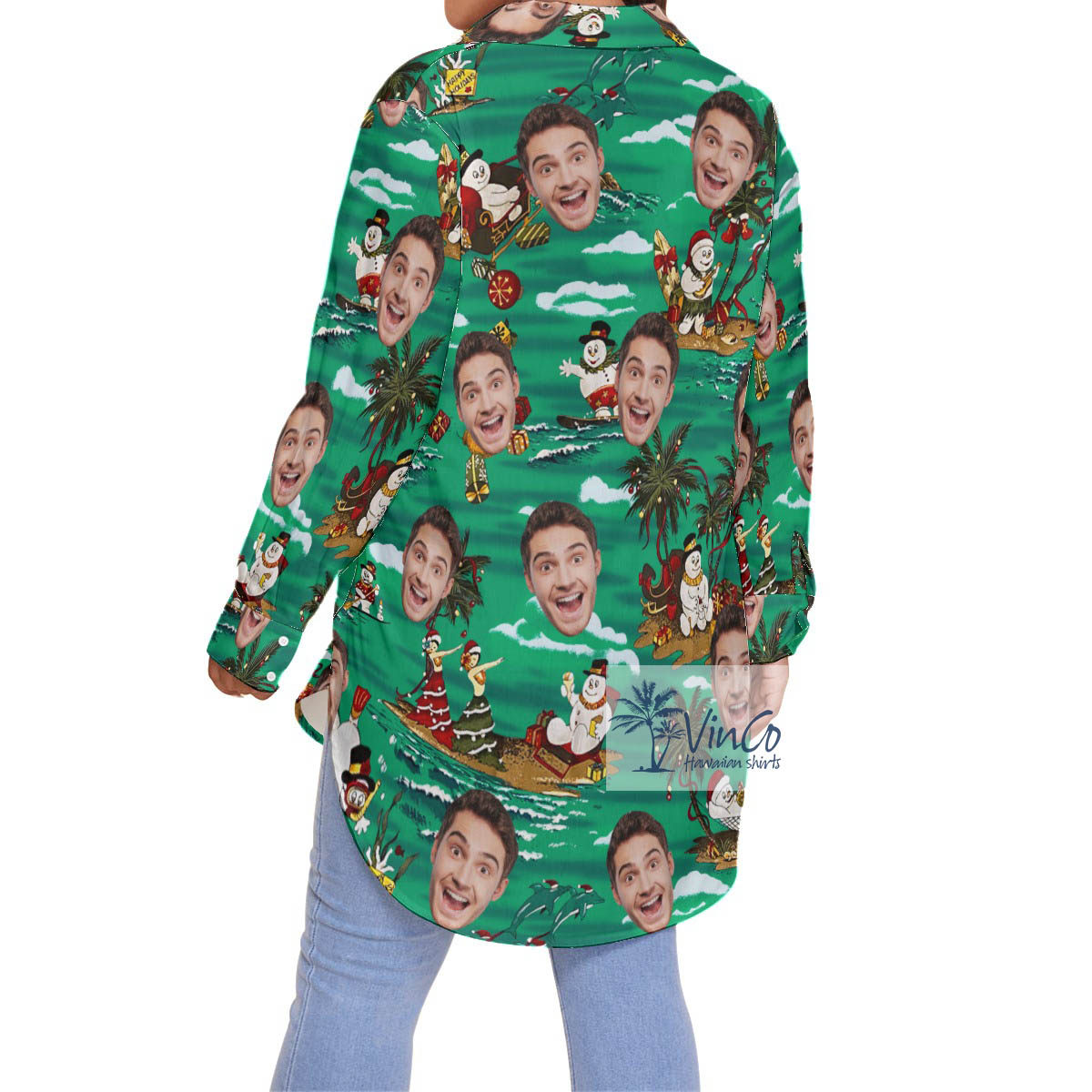 Tropical Snowman Christmas Women's Plus Size Hawaiian Shirt With Custom Face