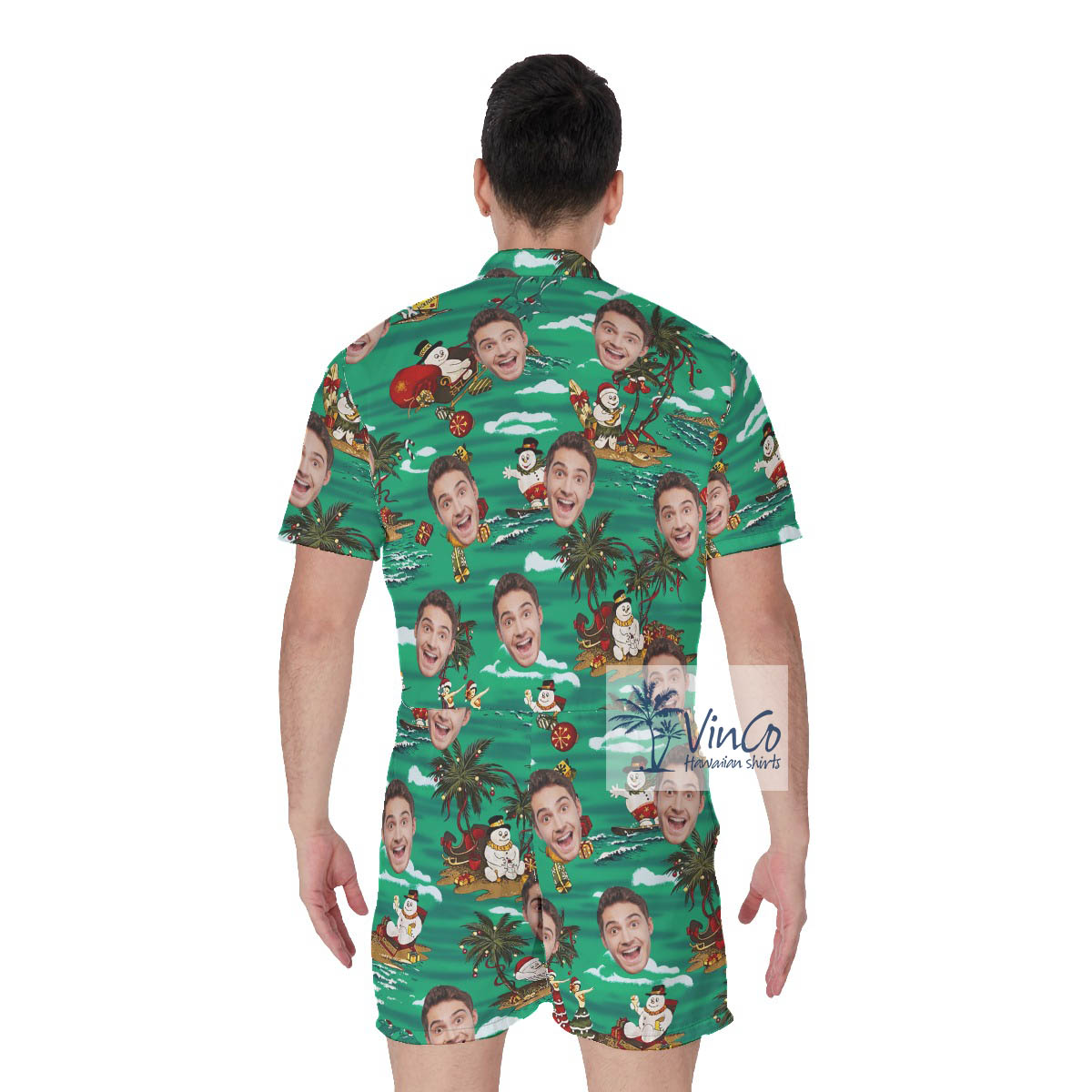 Custom Face Tropical Snowman Christmas Men's Hawaiian Romper
