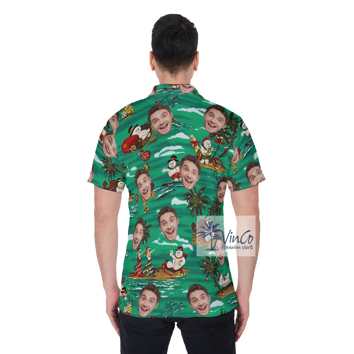 Funny Custom Face Christmas Snowman Hawaiian Polo Shirt