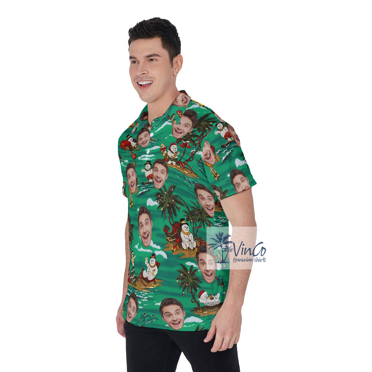 Funny Custom Face Christmas Snowman Hawaiian Polo Shirt