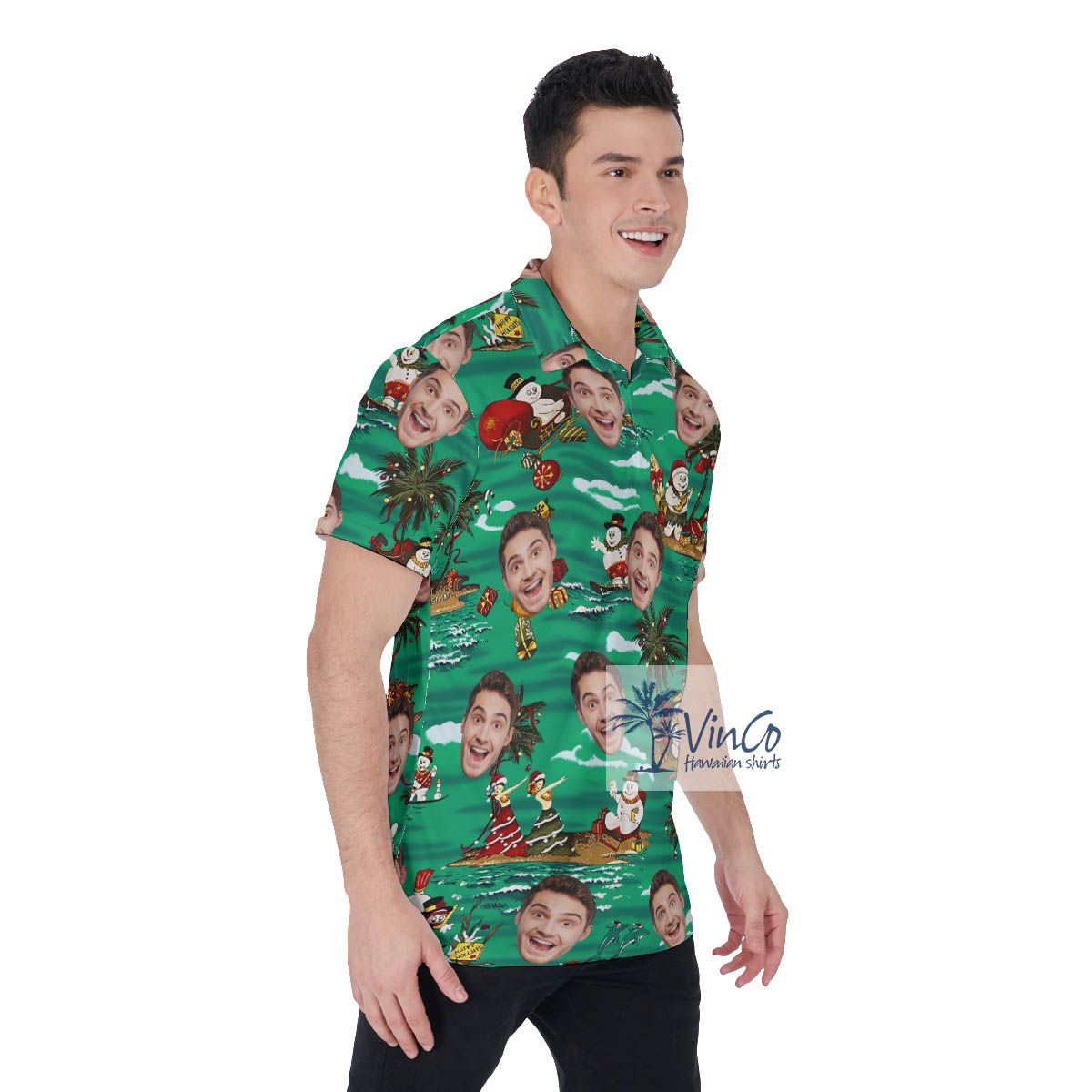 Funny Custom Face Christmas Snowman Hawaiian Polo Shirt