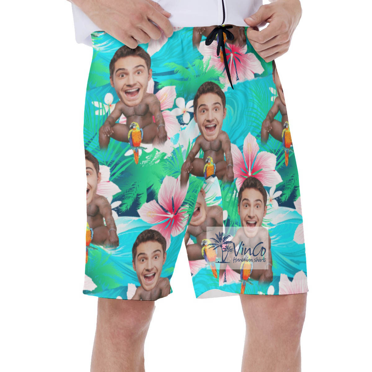 Custom Face Barry Wood Aloha Swim Trunks For Men