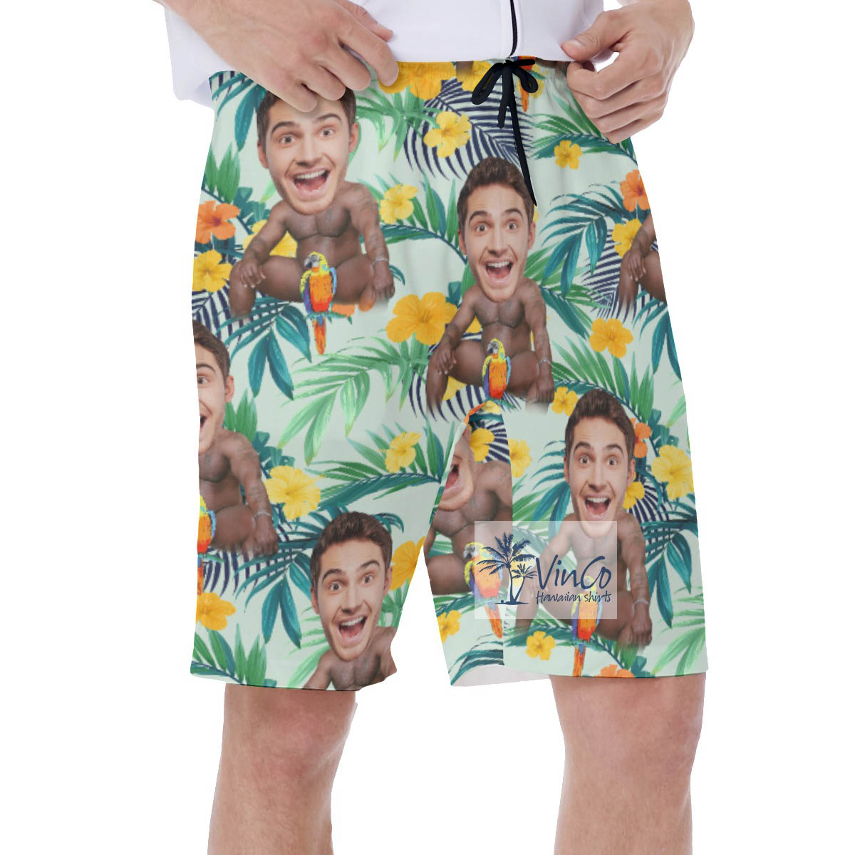 Floral Custom Face Barry Wood Men's Swim Trunks