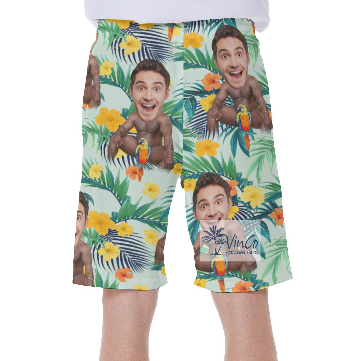 Floral Custom Face Barry Wood Men's Swim Trunks