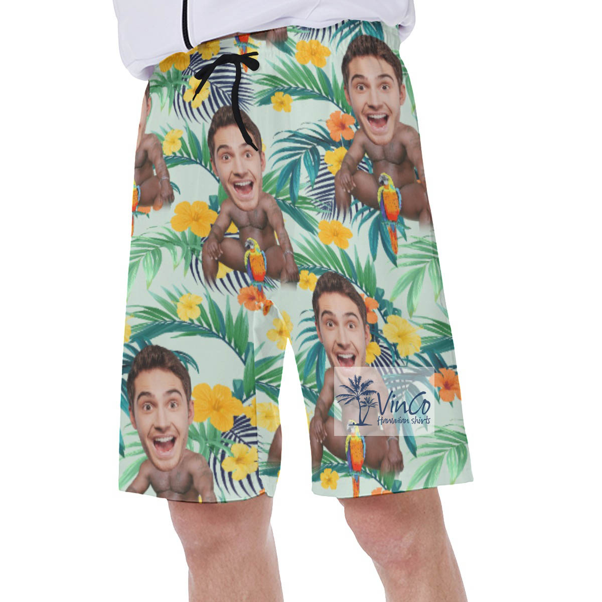 Floral Custom Face Barry Wood Men's Swim Trunks