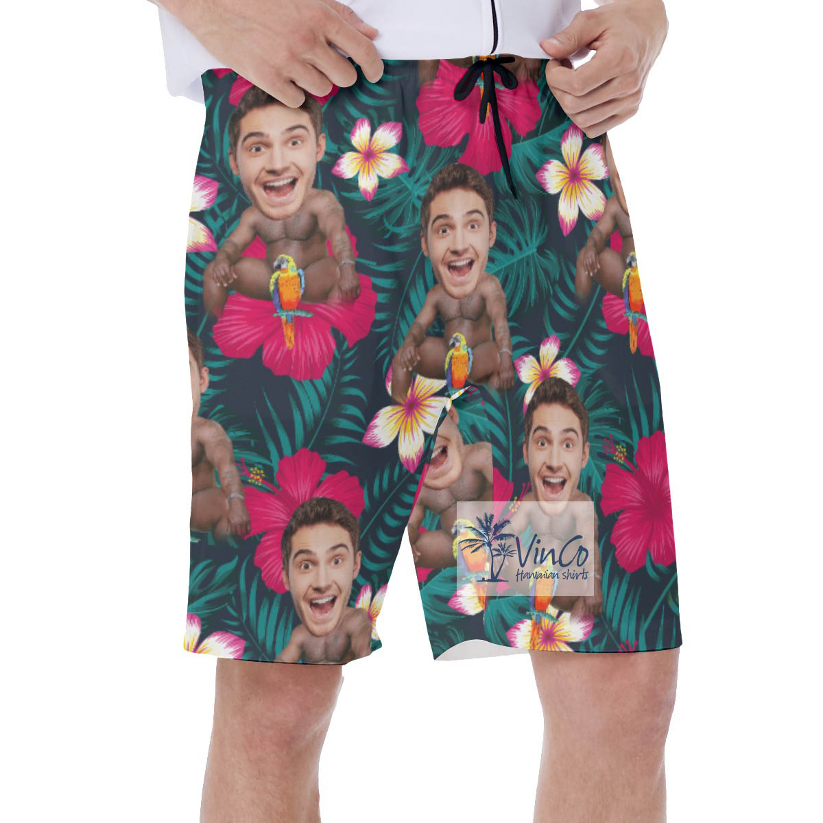 Personalized Photo Faces On Barry Wood Hawaiian Swim Trunks For Men