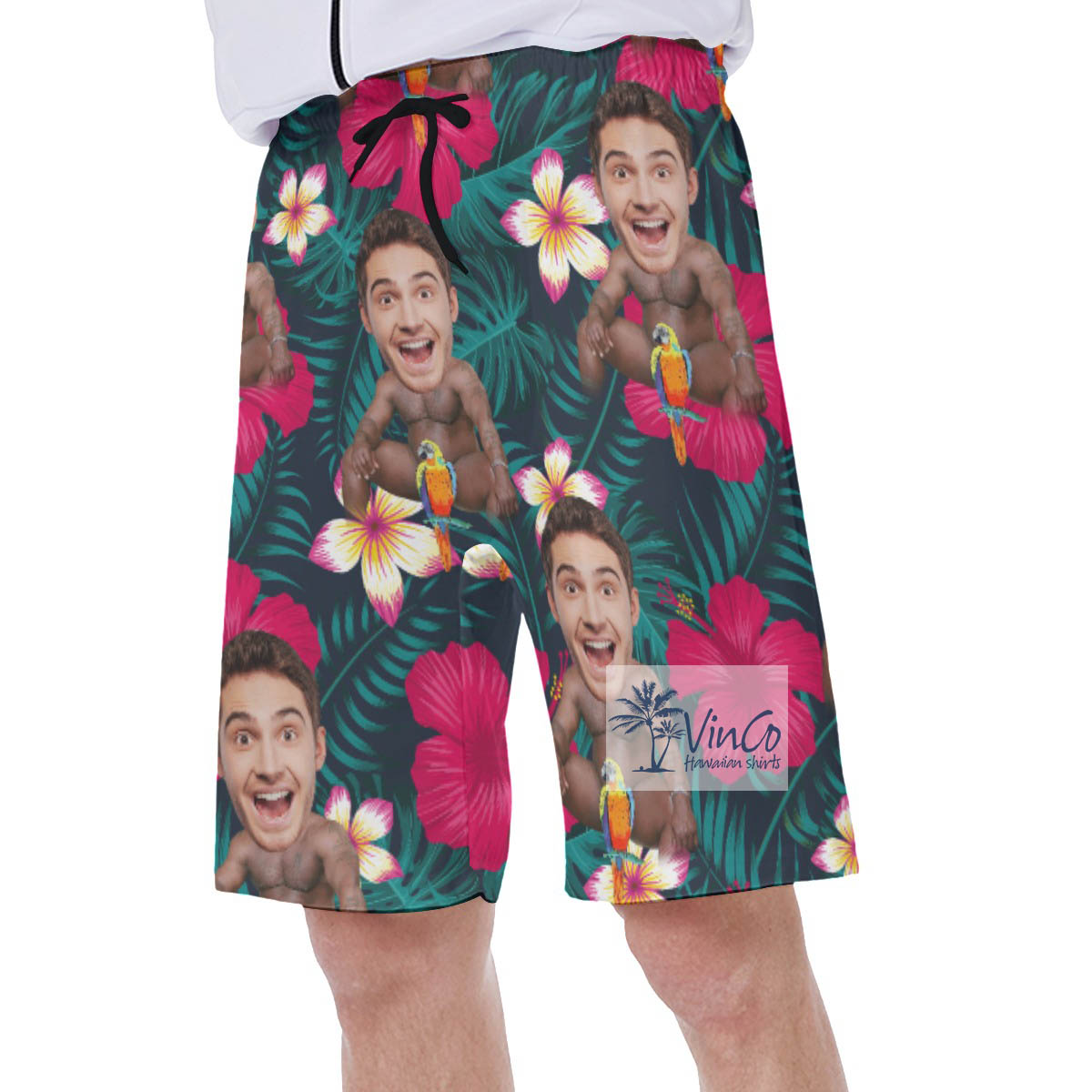 Personalized Photo Faces On Barry Wood Hawaiian Swim Trunks For Men