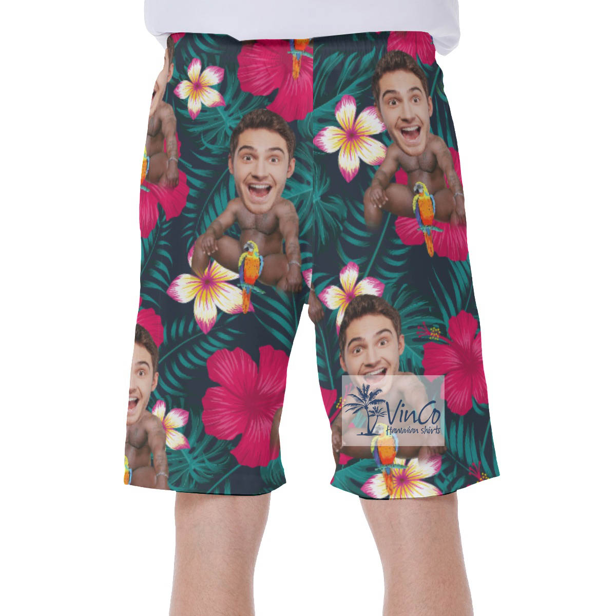 Personalized Photo Faces On Barry Wood Hawaiian Swim Trunks For Men