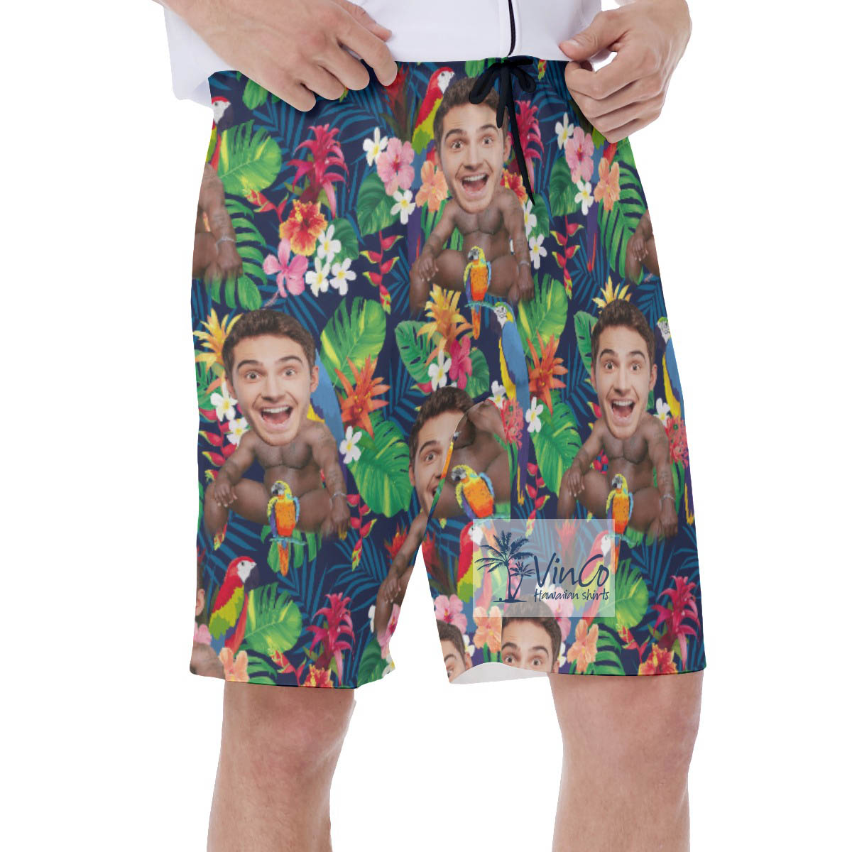 Funny Personalized Faces Barry Wood Aloha Swim Trunks For Men