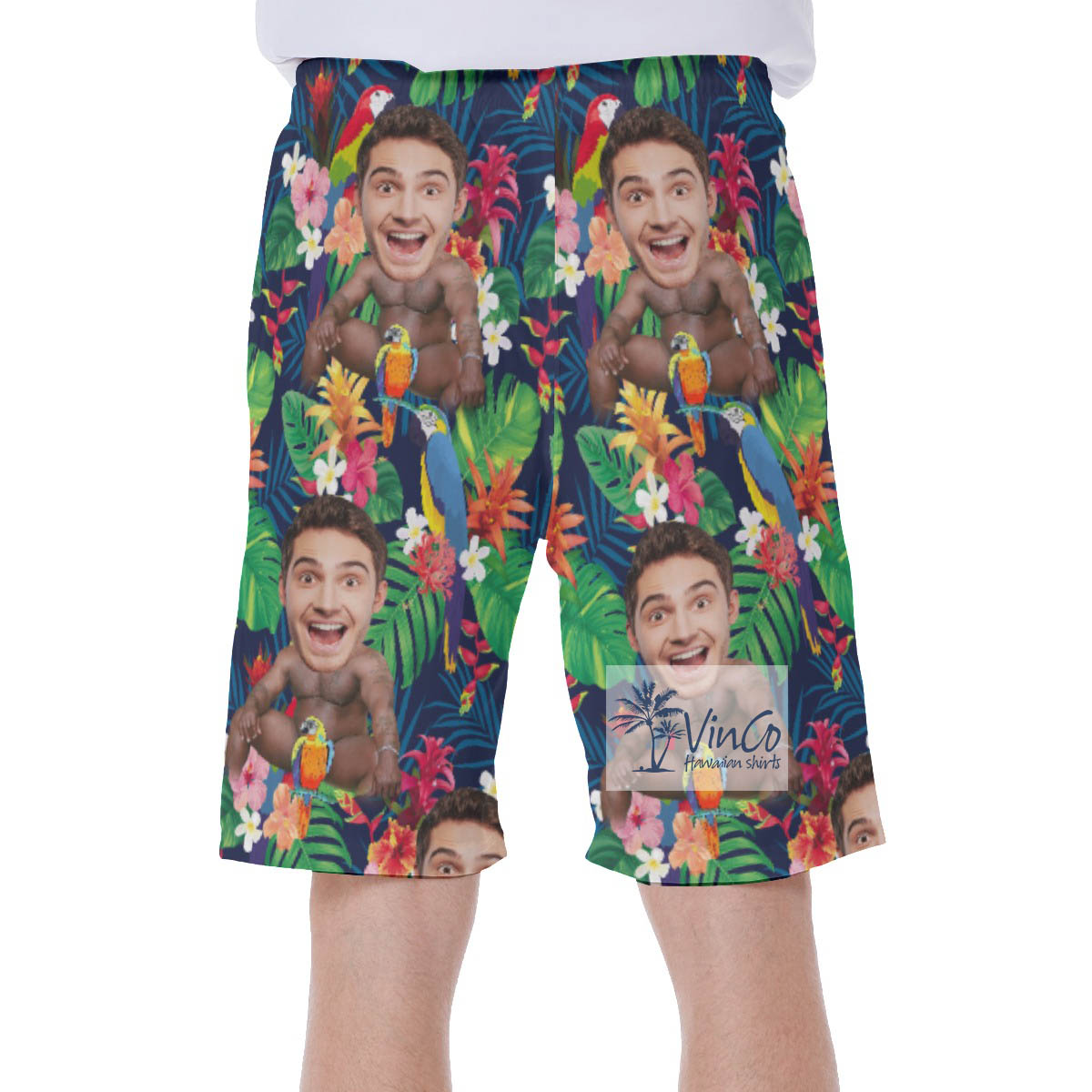 Funny Personalized Faces Barry Wood Aloha Swim Trunks For Men