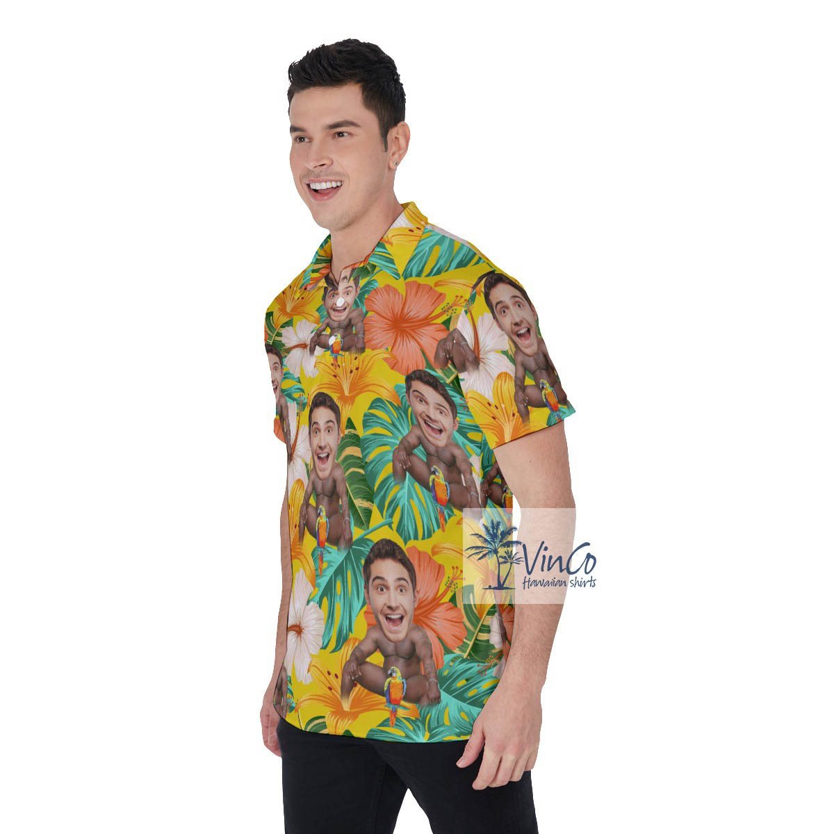 Hilarious Custom Barry Wood Face Hawaiian Polo Shirt For Men