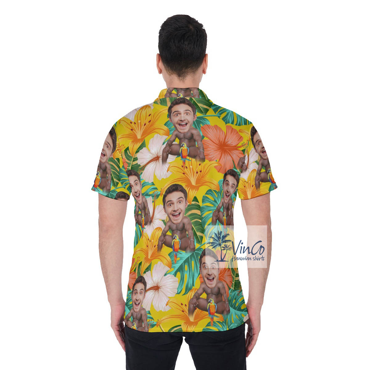 Hilarious Custom Barry Wood Face Hawaiian Polo Shirt For Men