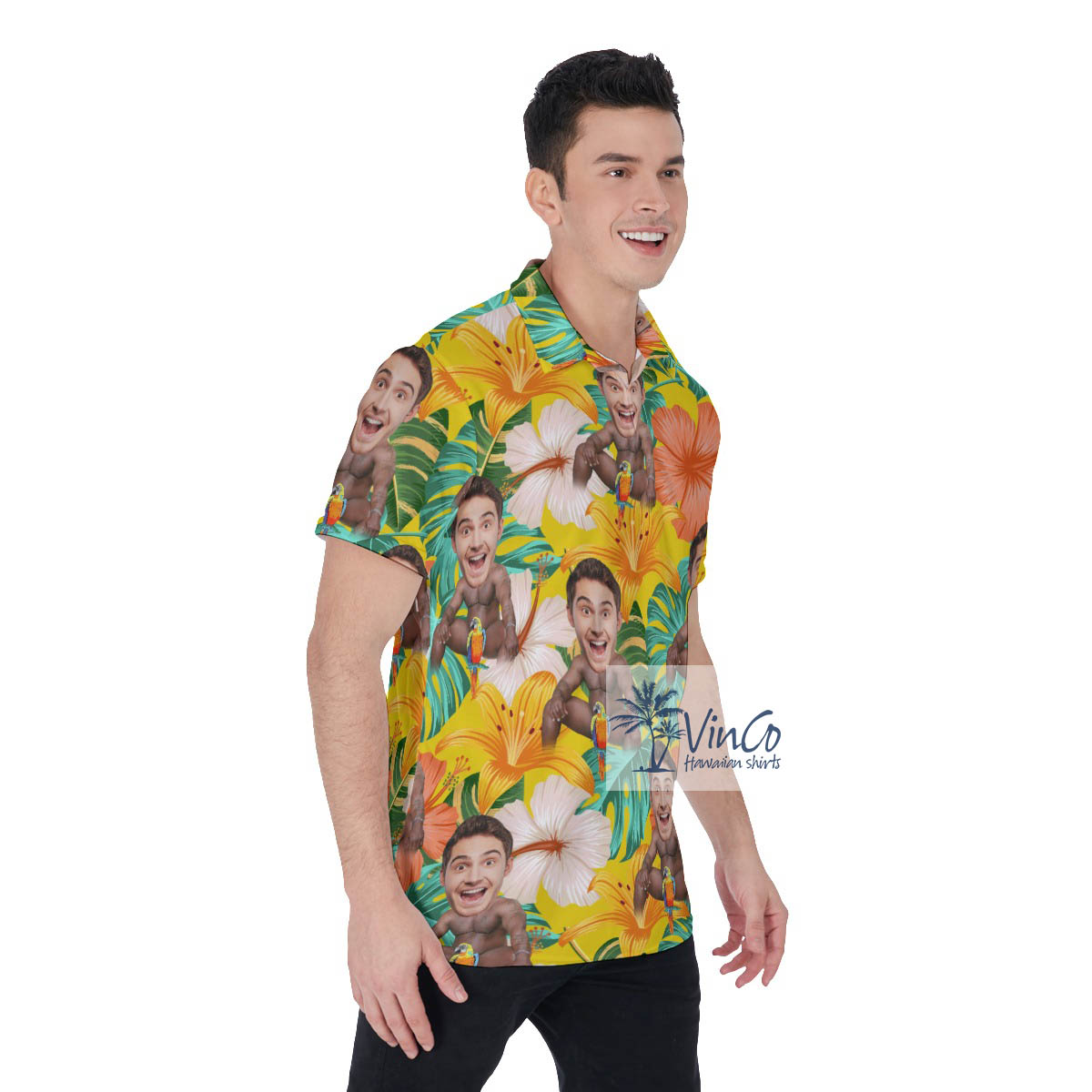 Hilarious Custom Barry Wood Face Hawaiian Polo Shirt For Men