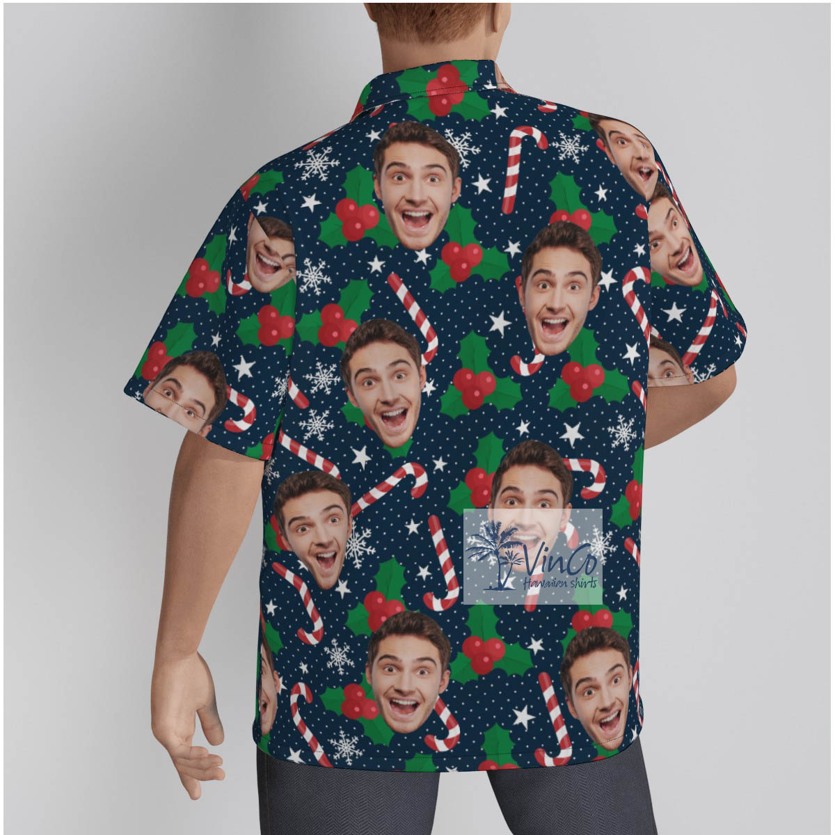 Custom Face Christmas Candy Cane Hawaiian Shirt