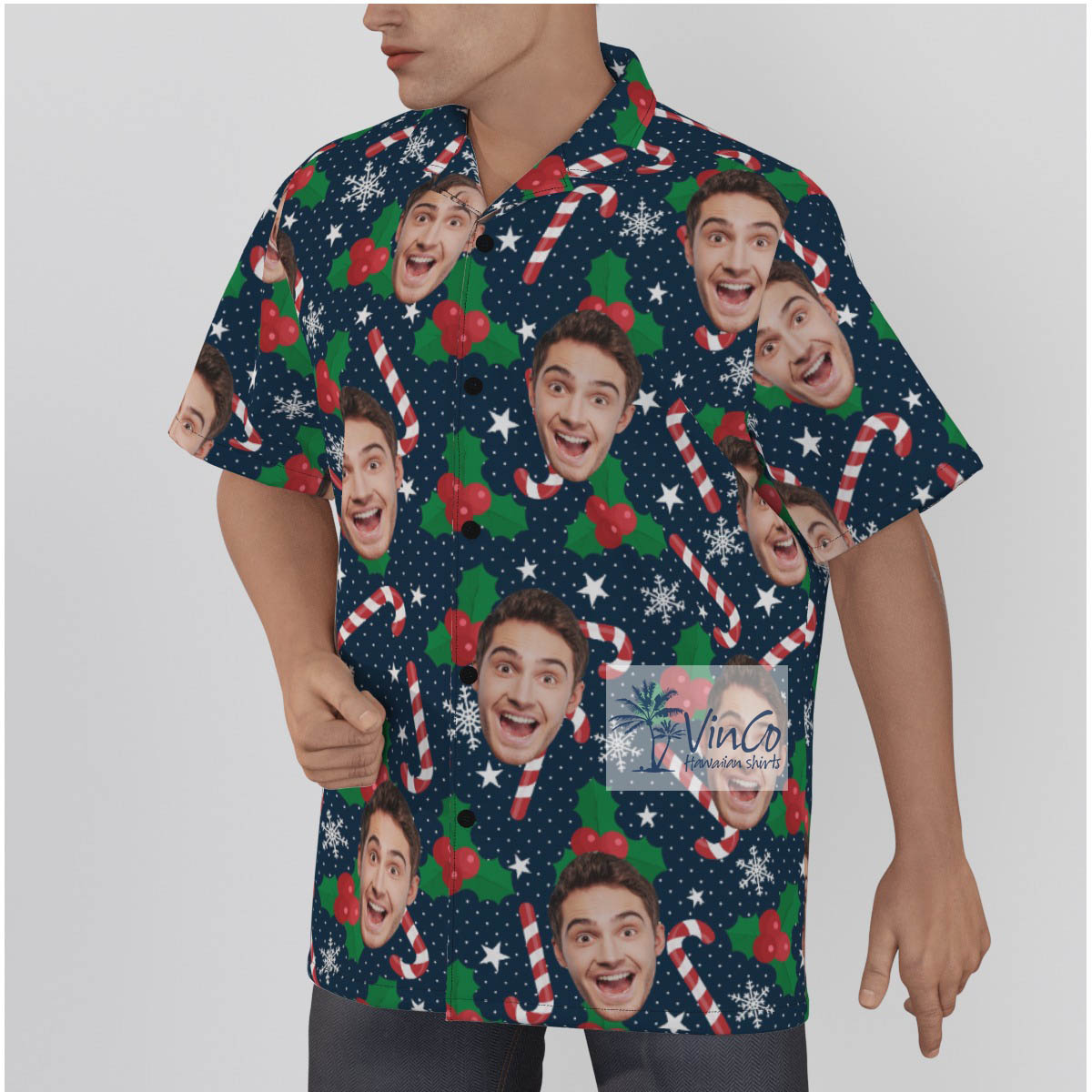 Custom Face Christmas Candy Cane Hawaiian Shirt