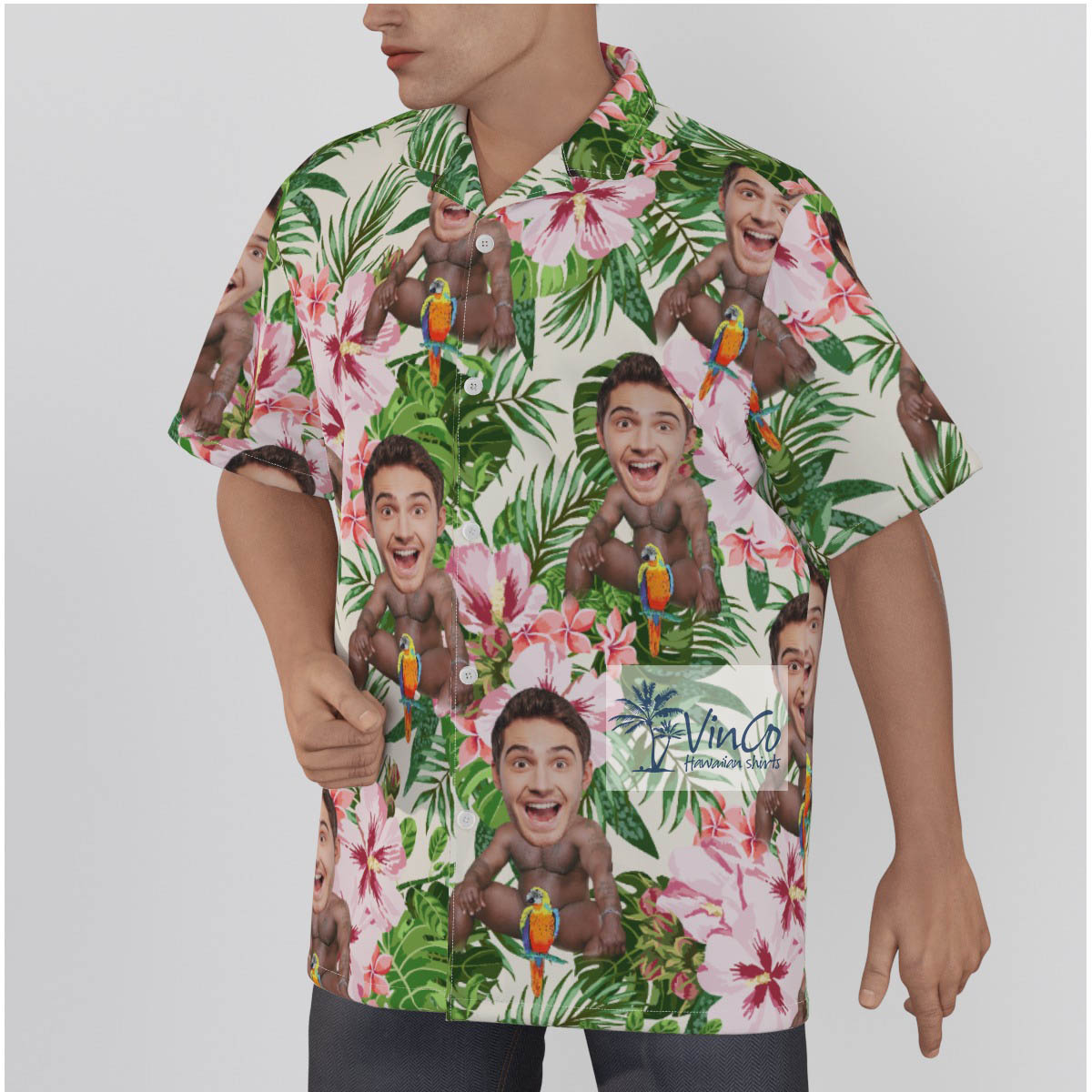 Floral Custom Face Barry Wood Button Shirt For Men