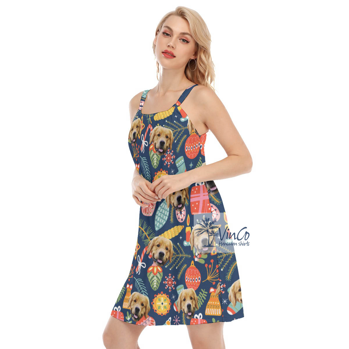Funny Christmas Aloha Cami Dress With Custom Dog Face