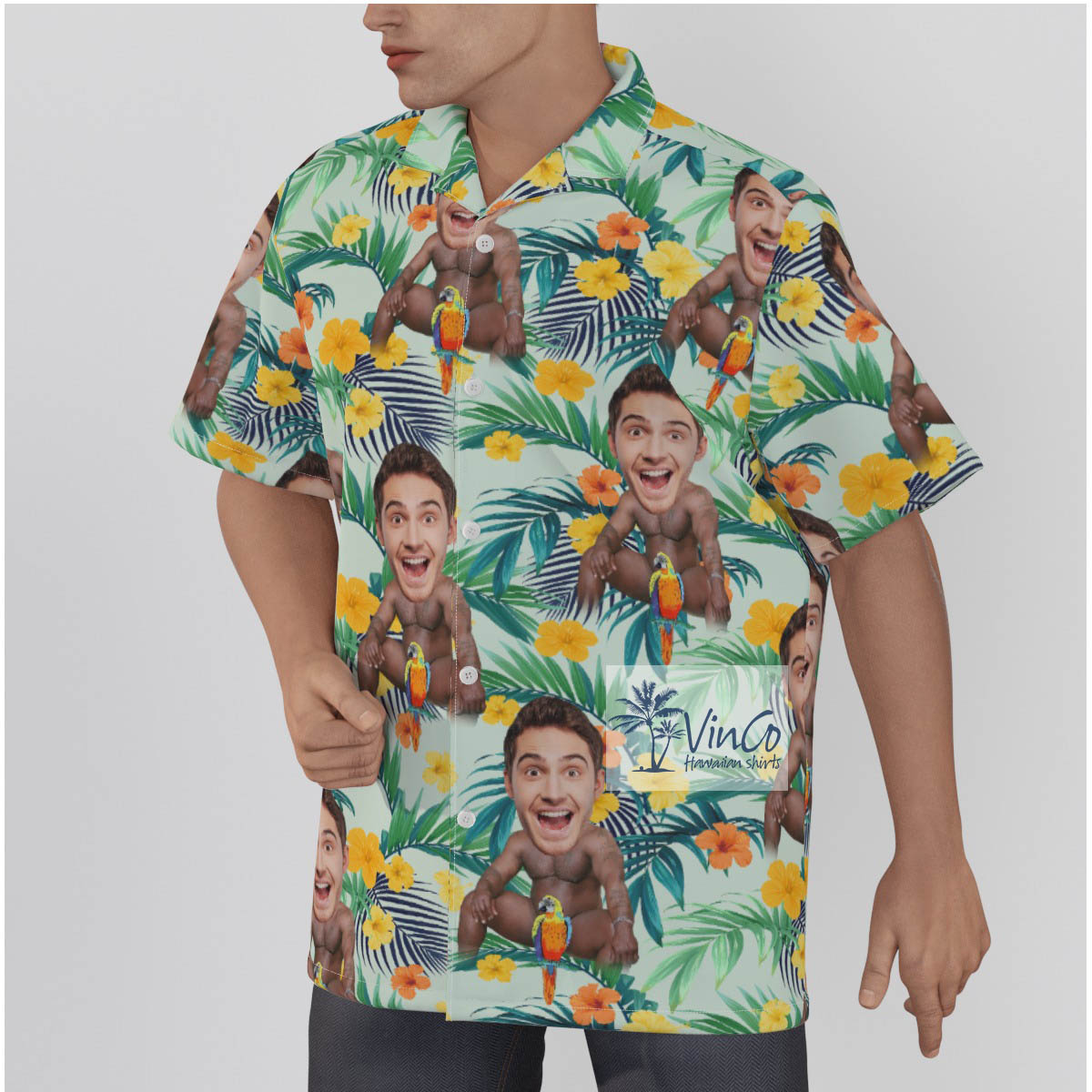 Personalize Photo Face Barry Wood Hawaiian Shirt For Men