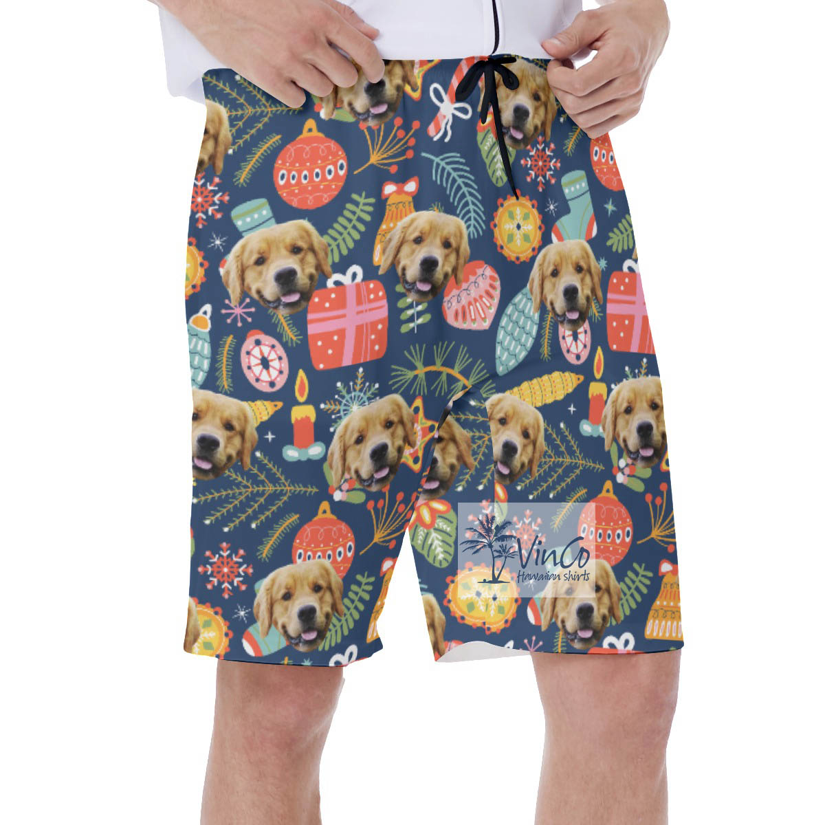 Custom Dog Face Christmas Hawaiian Swimwear For Men
