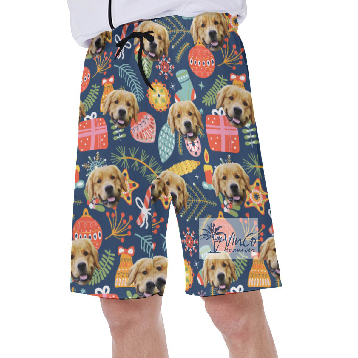 Custom Dog Face Christmas Hawaiian Swimwear For Men