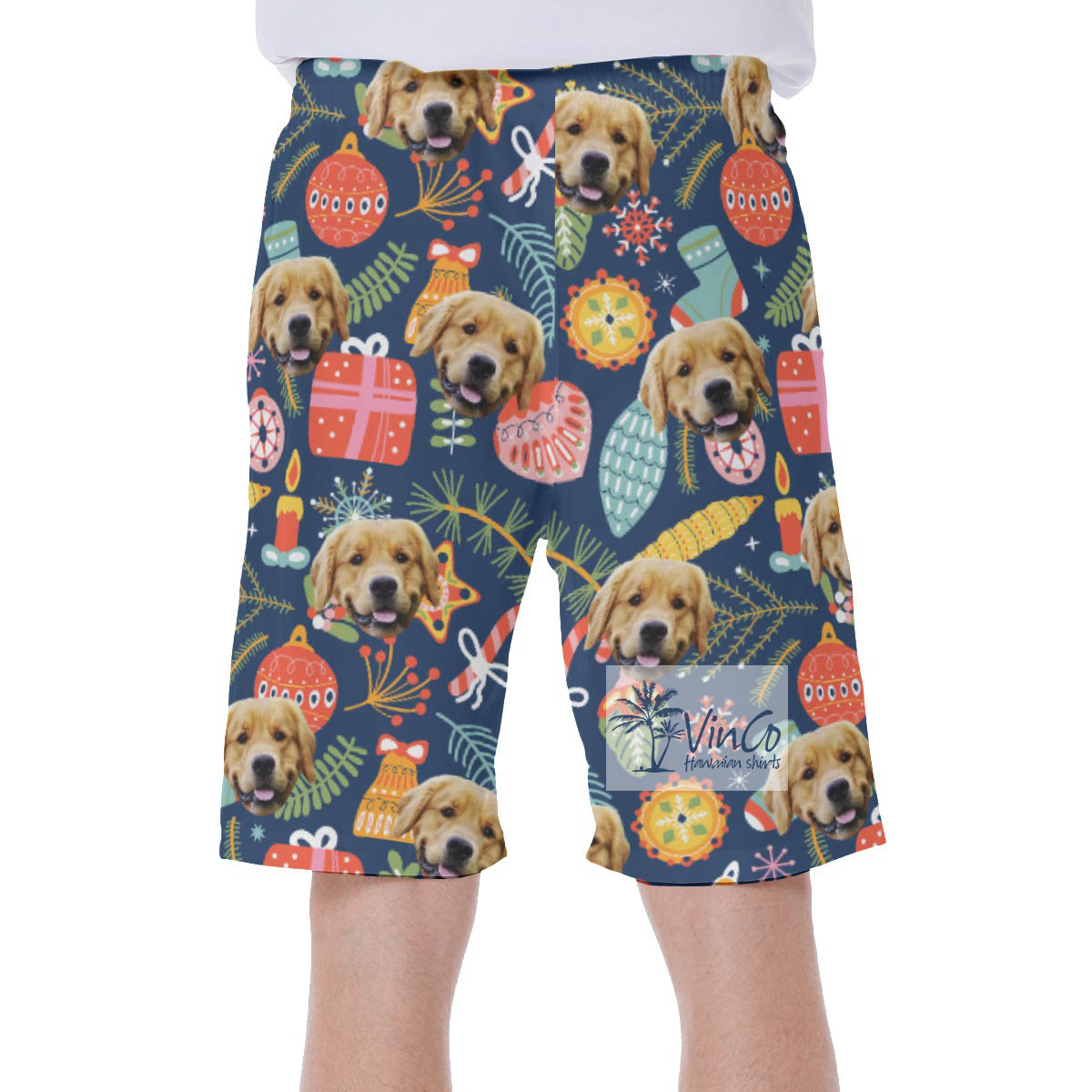Custom Dog Face Christmas Hawaiian Swimwear For Men