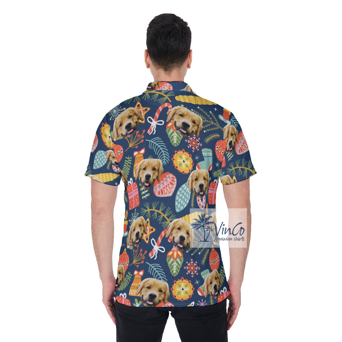 Funny Custom Dog Face Christmas Hawaiian Golf Shirt For Men