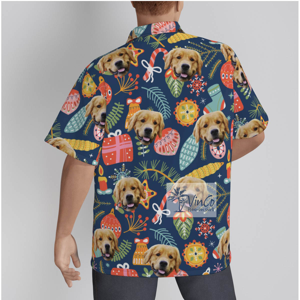 Custom Dog Face Christmas Hawaiian Shirt With Decorative Patterns