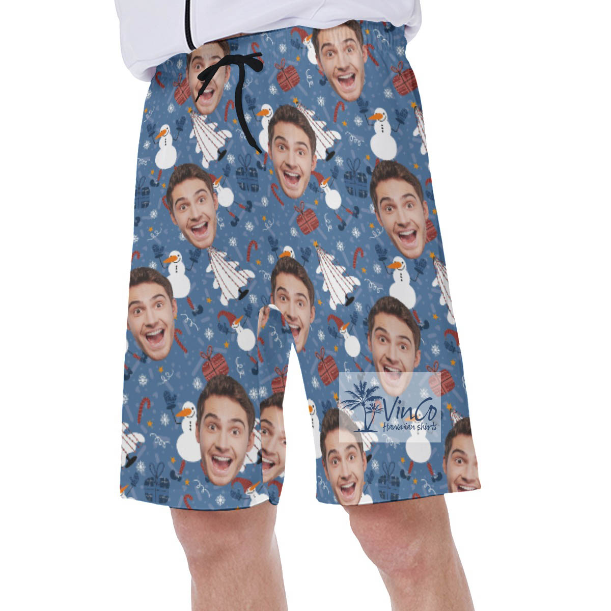 Custom Face Hawaiian Swimwear With Christmas Tree And Snowman