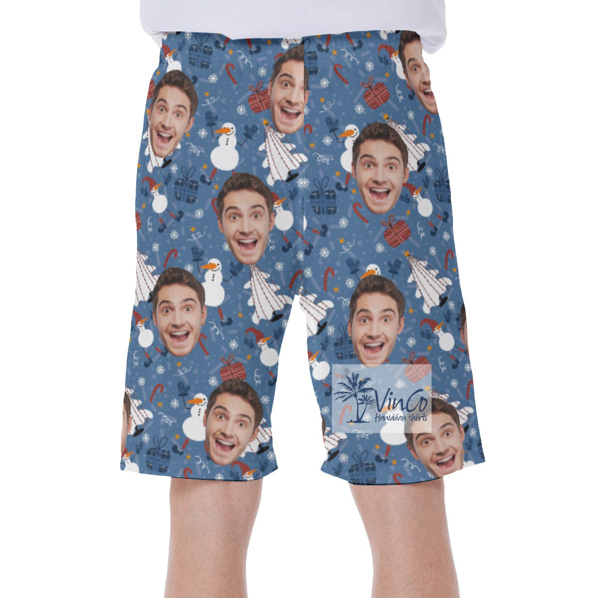 Custom Face Hawaiian Swimwear With Christmas Tree And Snowman