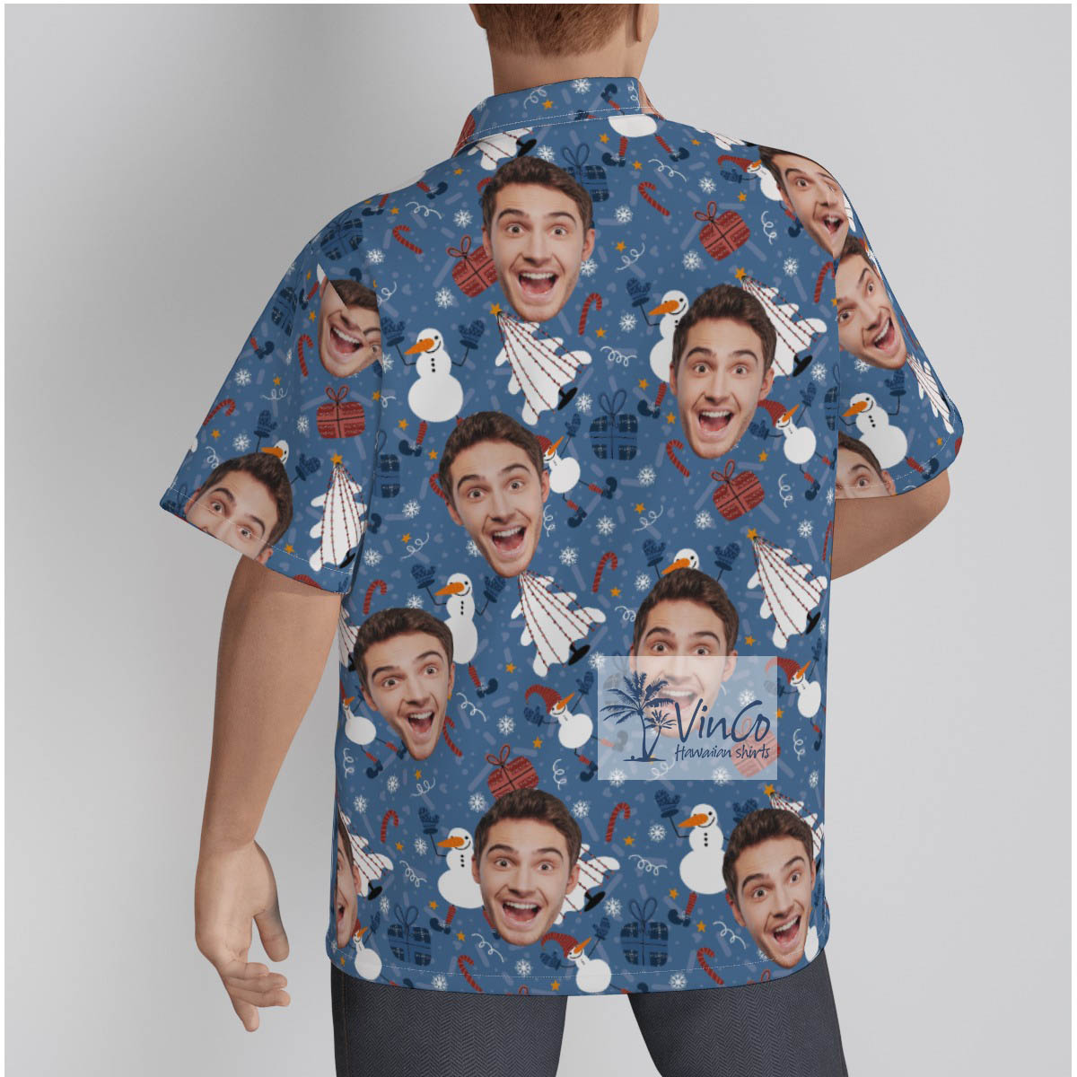 Funny Snowman And Christmas Tree Hawaiian Shirt With Custom Face