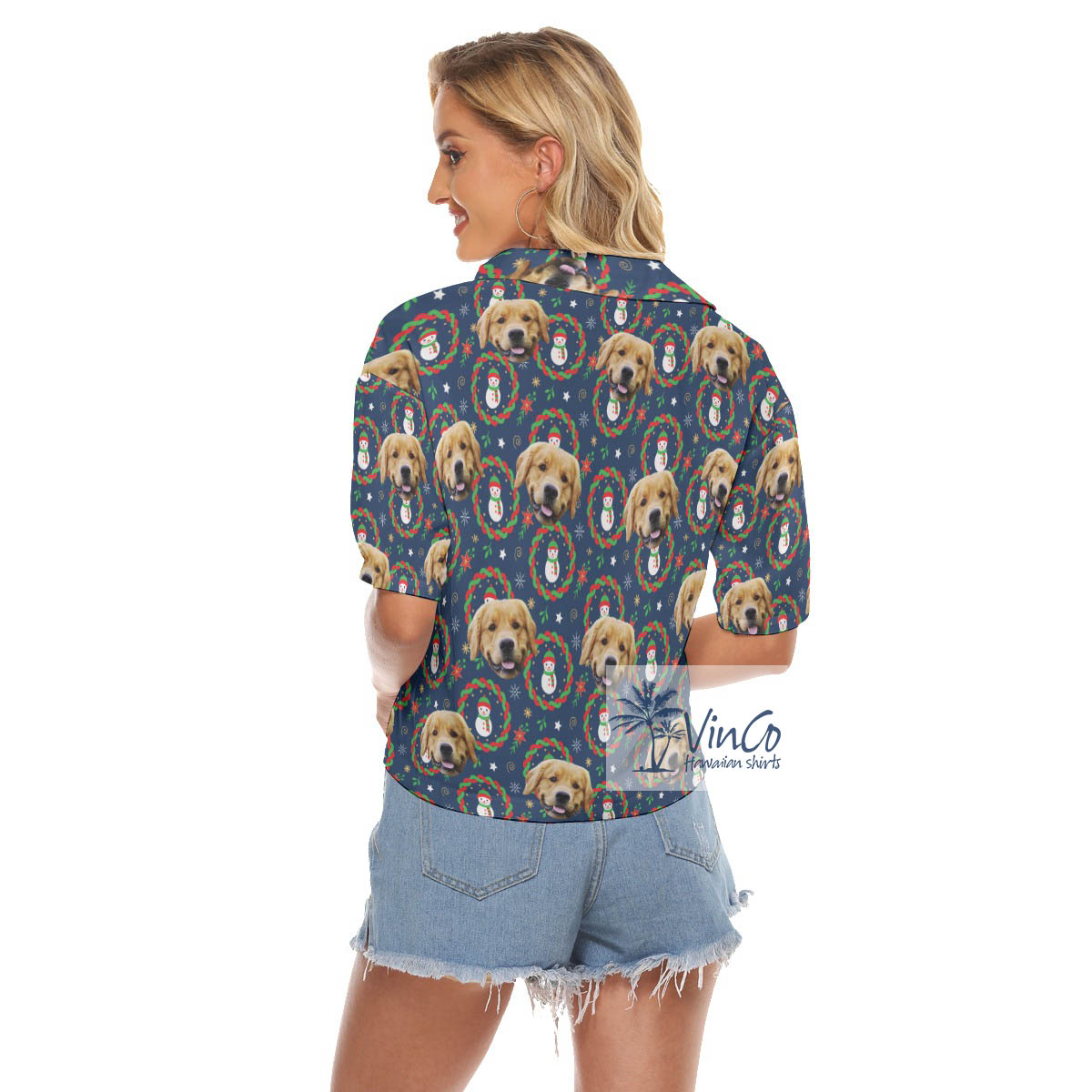 Funny Custom Dog Face Christmas Snowman Navy Aloha Crop Top Shirt