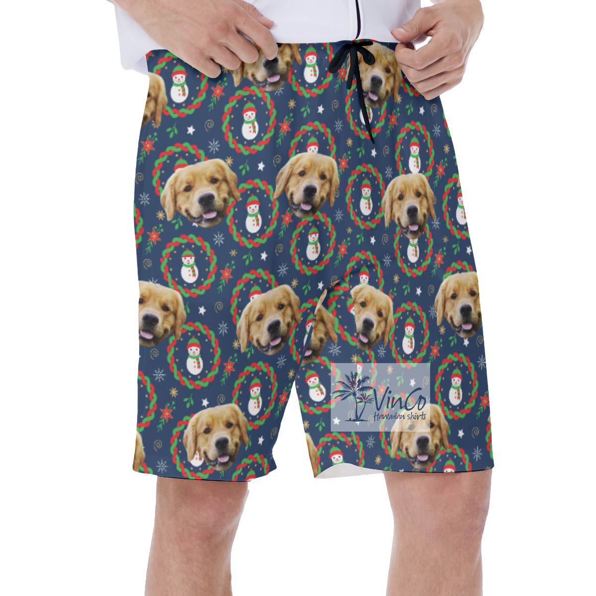 Christmas Snowman Custom Dog Face Hawaiian Swimwear For Men